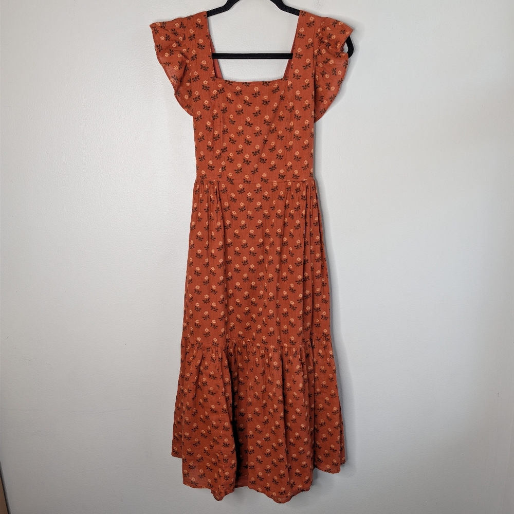 Madewell Ruffle-Strap Tiered Midi Dress In Wild Calendula Block-Print - Picture 1 of 10
